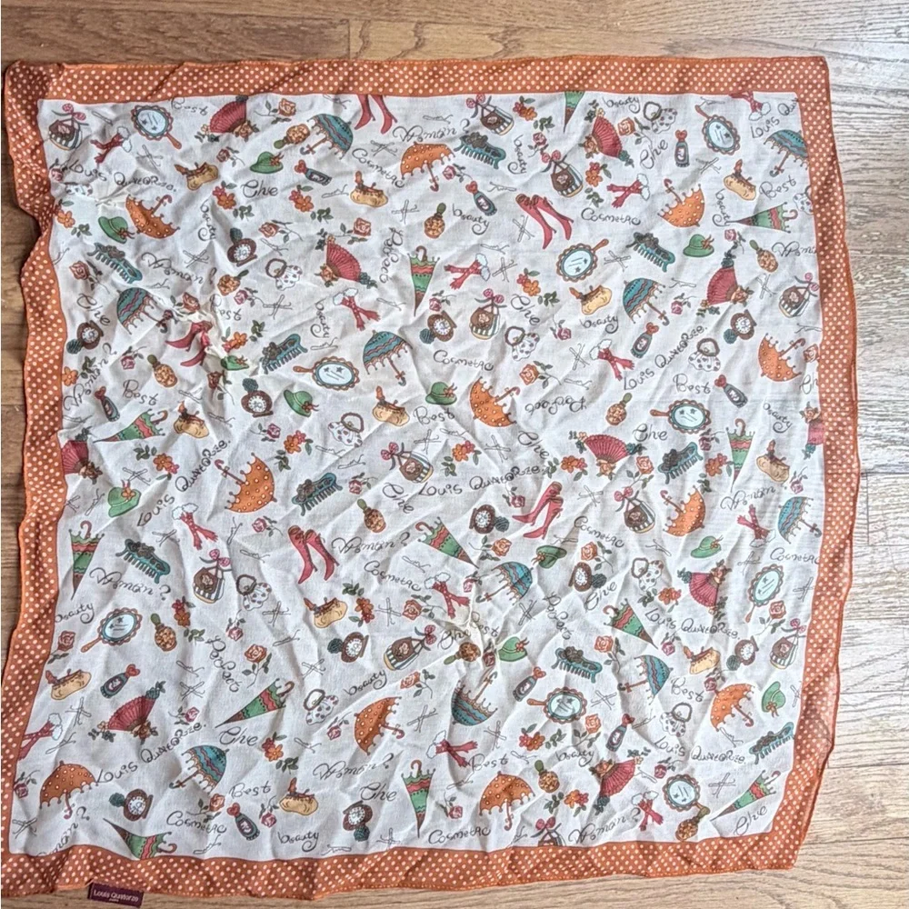 Orange Polka Dot and more print silk Scarf.